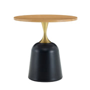 Tavolino rotondo con base in metallo appesantita; stile nordico; in melamina color legno; 70 × 69 × 40 cm