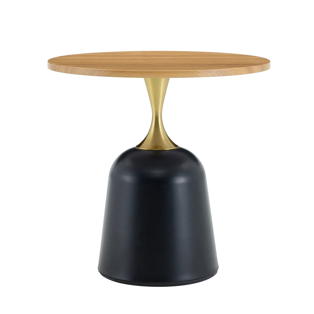 Tavolino rotondo con base in metallo appesantita; stile nordico; in melamina color legno; 70 × 69 × 40 cm