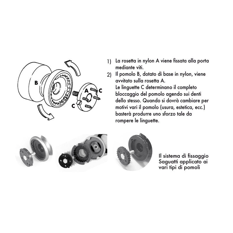 Pomolo fisso per porta SAGUATTI 878/60QB in alluminio nero lucido