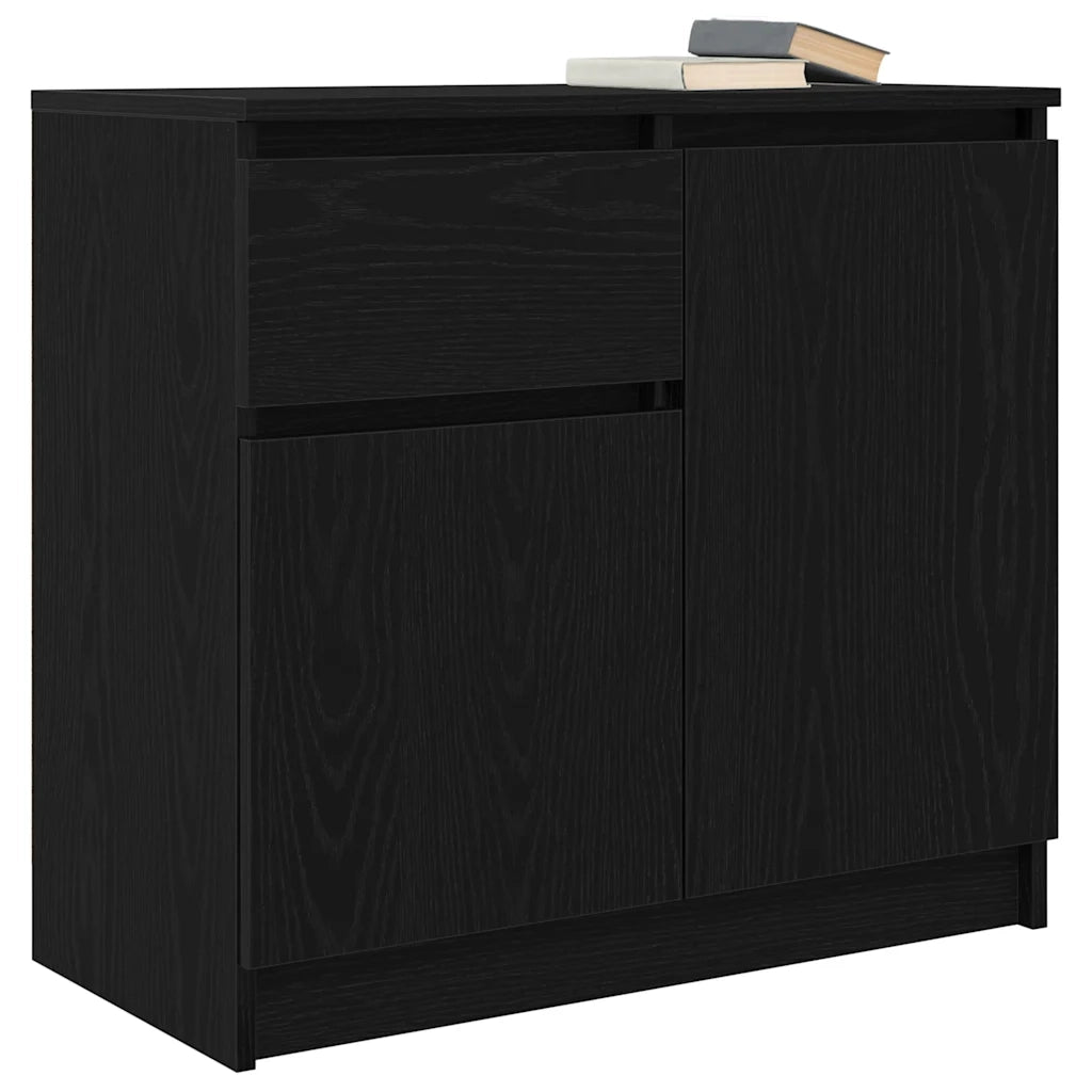 Credenza con Cassetto Rovere Nero 71x35x65 cm Legno Multistrato 861599