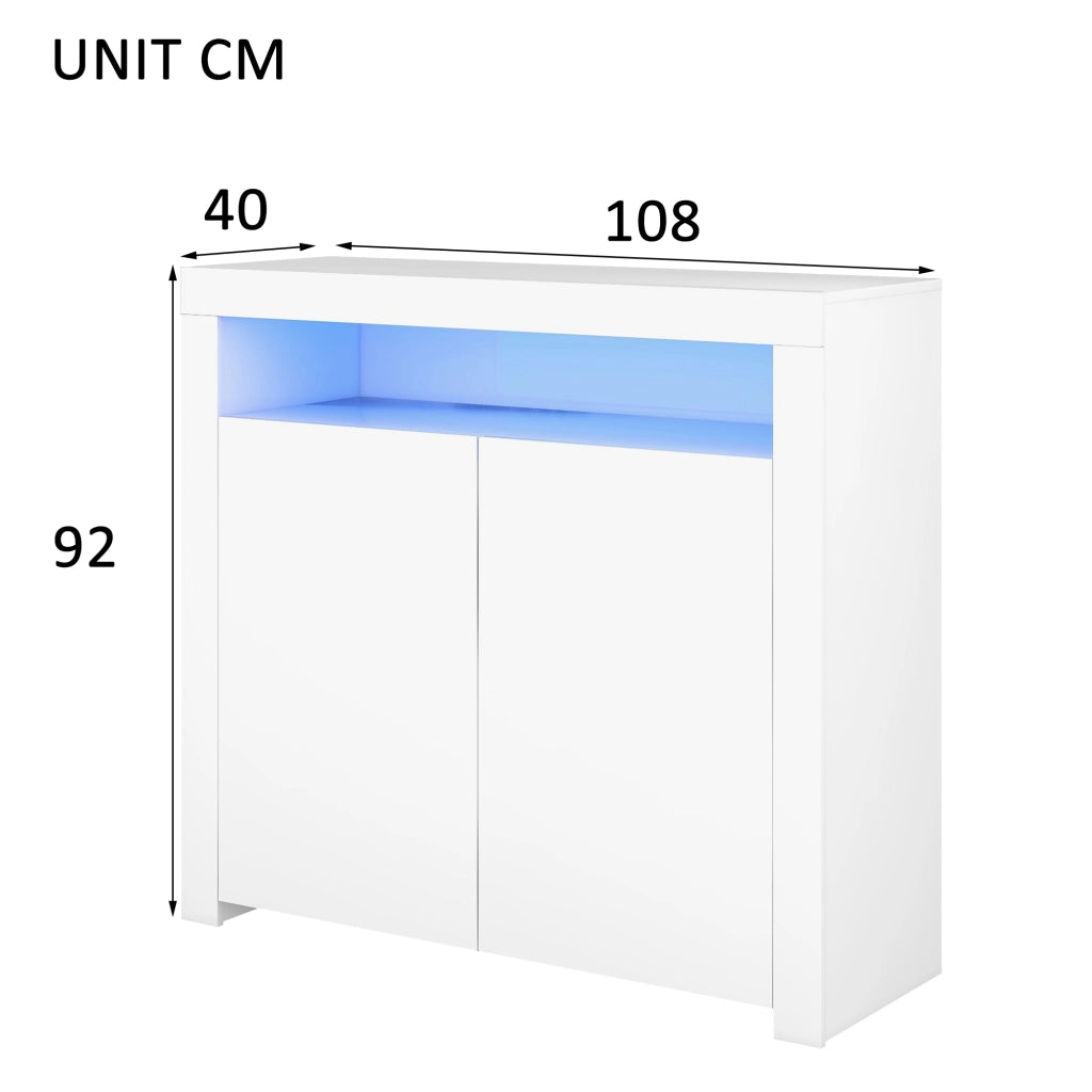 Credenza con 2 ante; vano aperto; LED e USB - per soggiorno - 108x40x92 cm - bianco