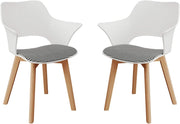 GrandCA HOME Set di 2 Sedie da Cucina Nordica Sedia da Pranzo con Gambe in Legno Massello, Sedie Imbottite per Camera da Letto, Soggiorno, Cucina, Bianco