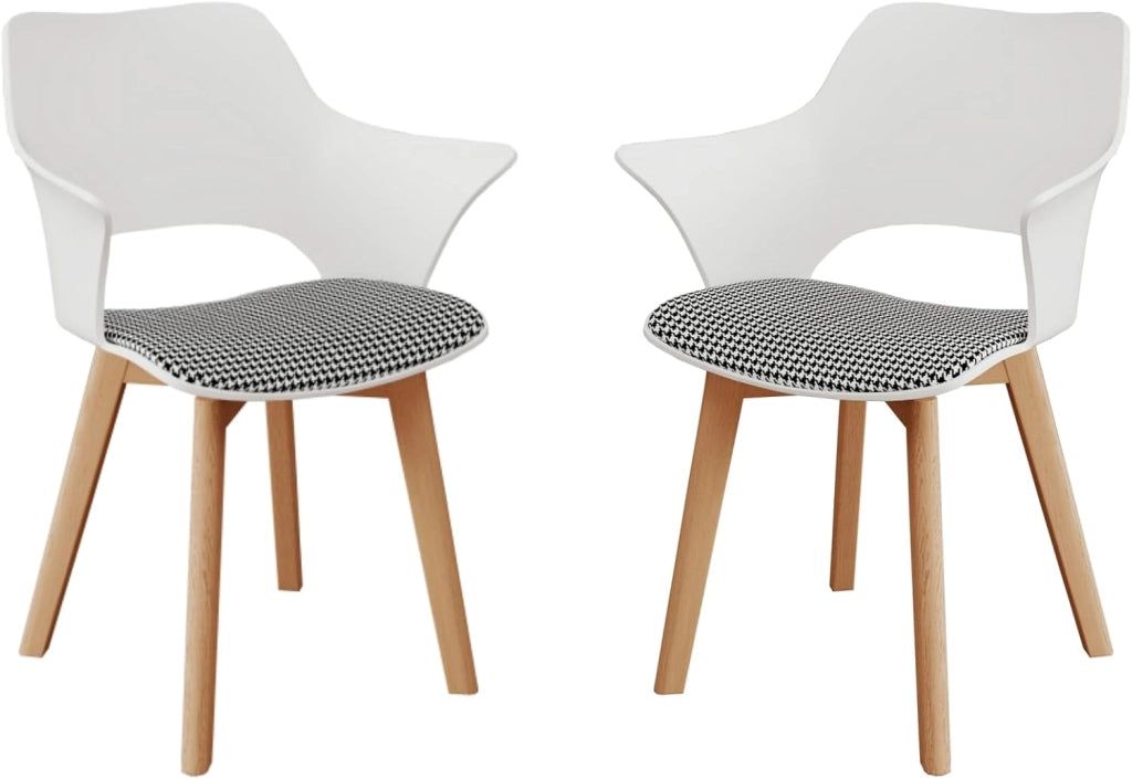 GrandCA HOME Set di 2 Sedie da Cucina Nordica Sedia da Pranzo con Gambe in Legno Massello, Sedie Imbottite per Camera da Letto, Soggiorno, Cucina, Bianco