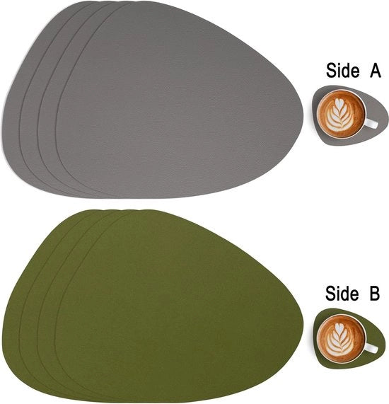 Tavoliere e sottopanchine in pelle, Placemat Acqua Resistente Doppia Faccia Cucina Posizionamento Tavoliere Caffè Antiscivolo Lavabili Tavoliere e Sottopanchine (Set da 4, Grigio/Verde)