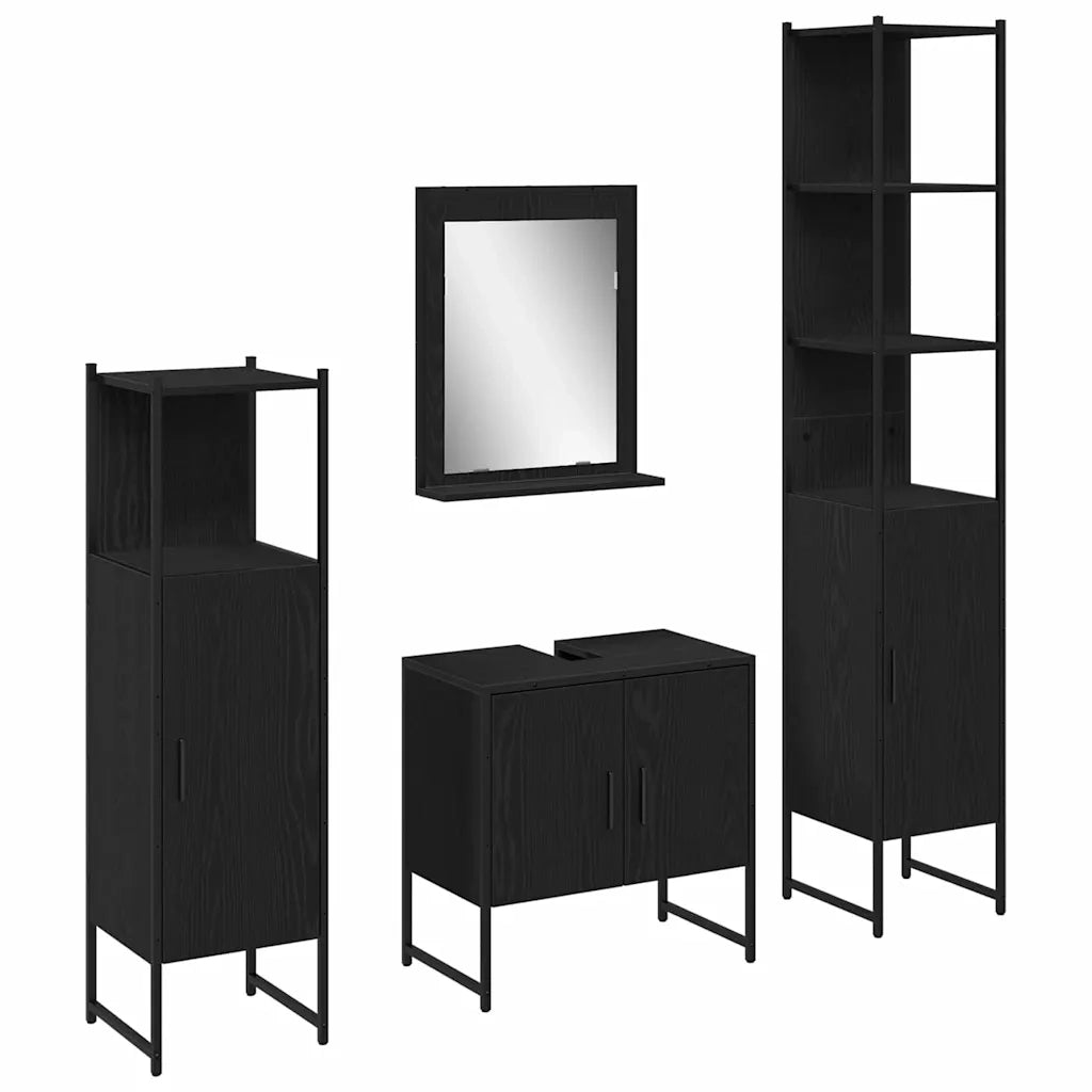 Set di mobili per il bagno 4 pcs Nero Legno multistrato 3334411