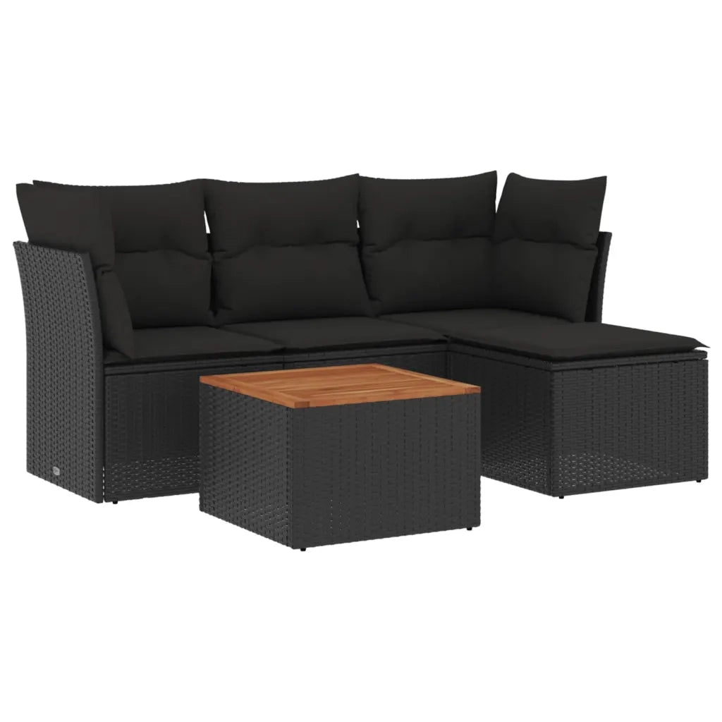 Set Divani da Giardino 5 pz con Cuscini in Polyrattan Nero 3255936