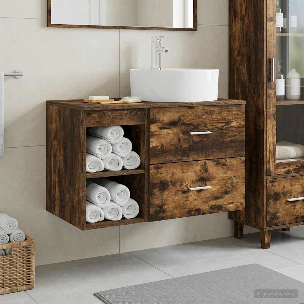 Set di mobili per il bagno 2 pz Rovere Fumo 3403908