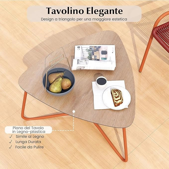 Set Salotto da Giardino in Rattan PE, con 2 Sedie e Tavolo Laterale in Legno-Plastica, Set Bistro per Balcone, Portico e Cortile