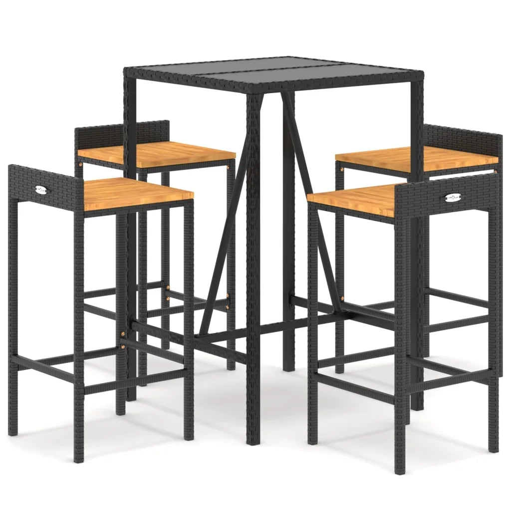 Set Bar Giardino 5 pz Nero Polyrattan e Legno Massello Acacia 3187675