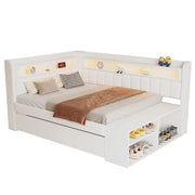 Letto Contenitore Letto Singolo 90x200 cm; USB; LED; 2 Cassetti; in MDF; Bianco