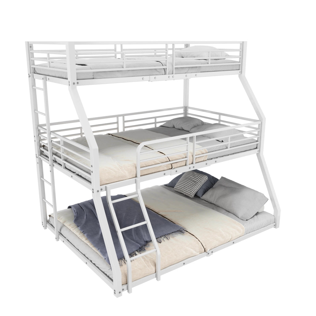 Letto a castello triplo - Zephmum - 90x200, 120x200, 140x200 - Bianco - Metall