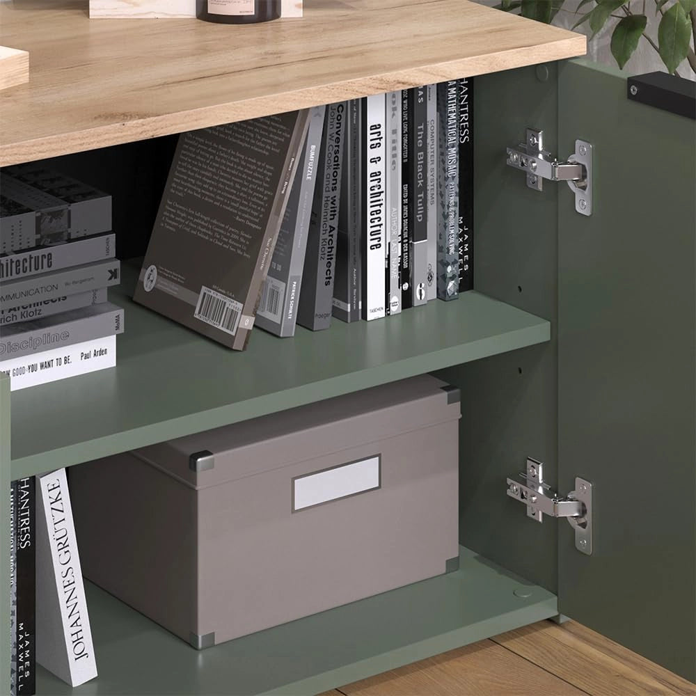 Credenza Wido, Verde, 80 x 50 cm con 2 porte, adatto per riporre abiti e oggetti per la casa