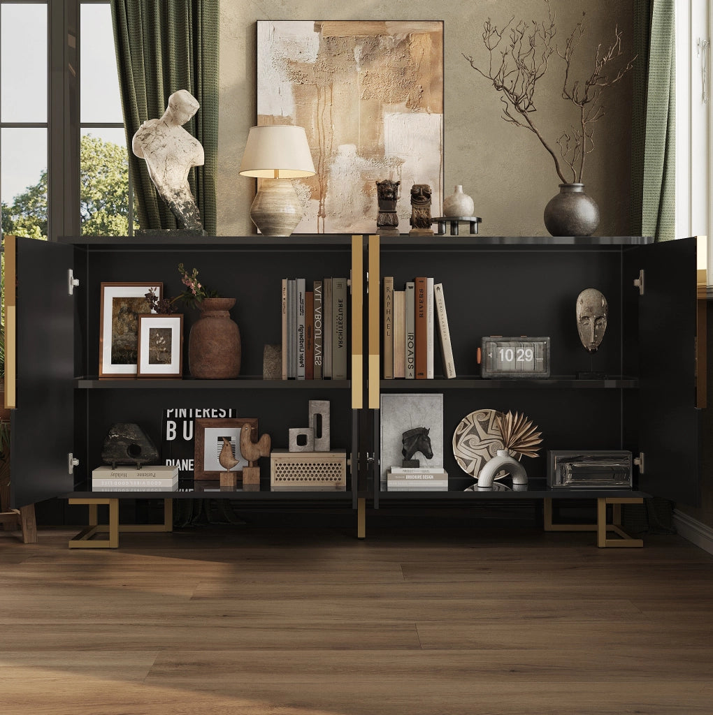 Credenza 152x40x75 cm con 2 ante e 4 vani; MDF nero