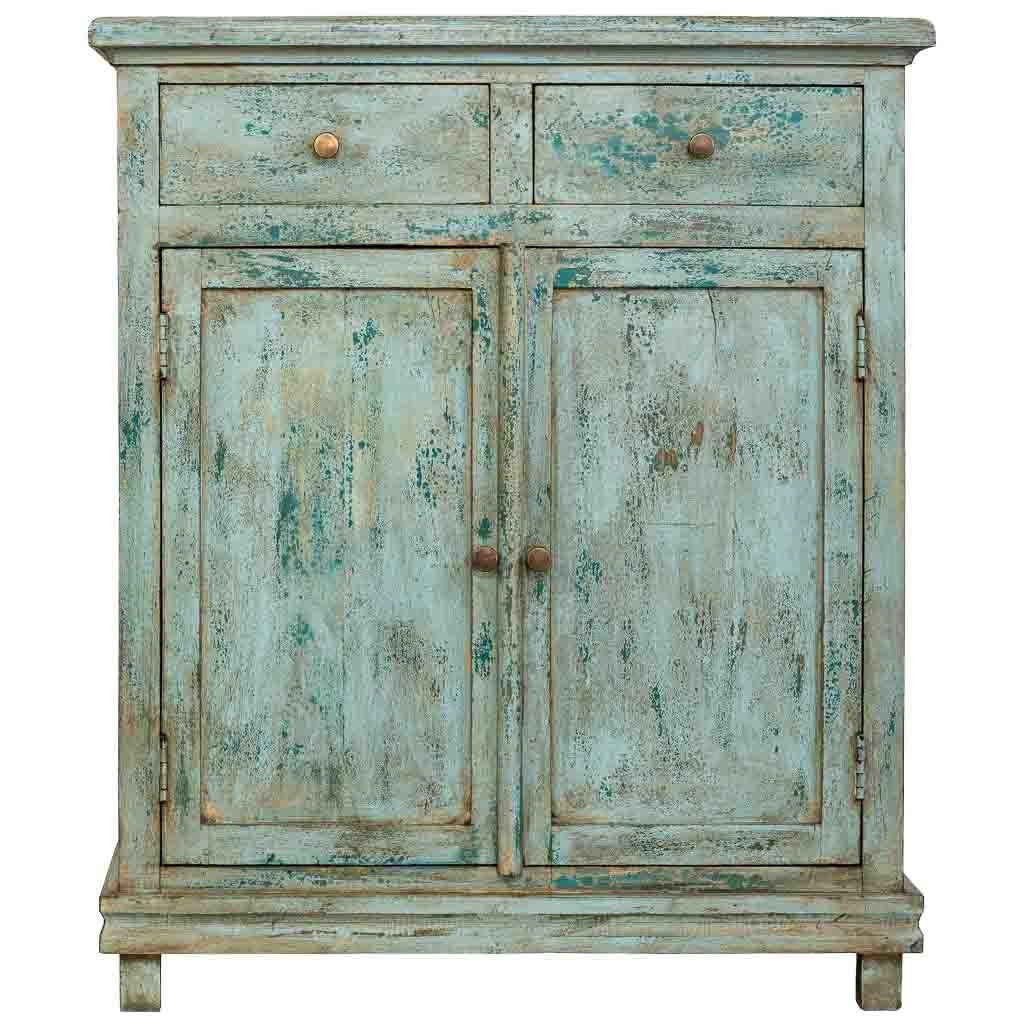 Mobile da ingresso artigianale in legno turchese 85x40x100h cm