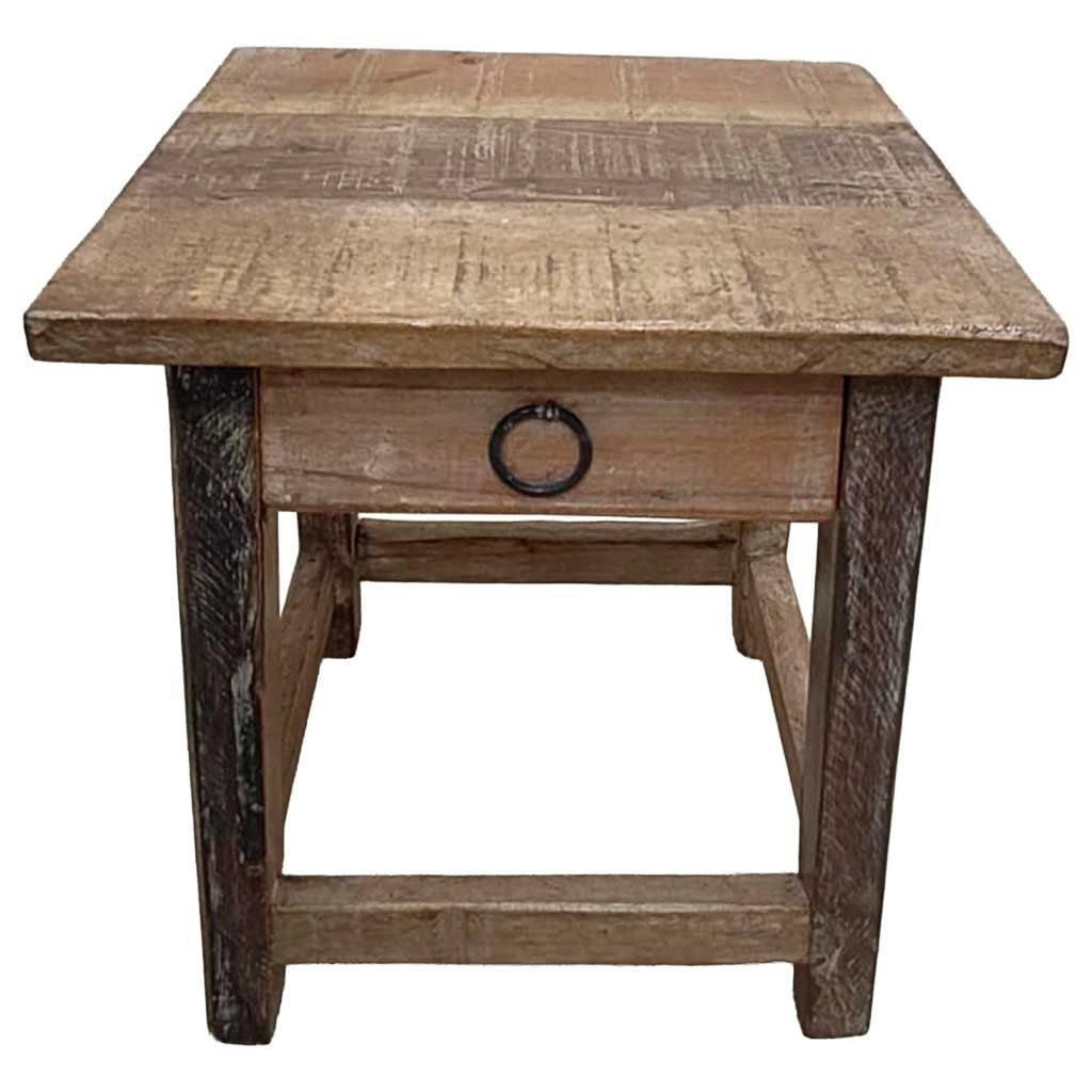 Sgabello con cassetto in legno con finitura artigianale marrone 25x25x29 h cm