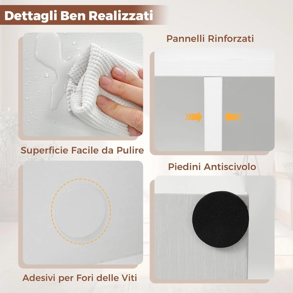 Libreria a 7 Cubi, Scaffale Espositivo con 2 Kit Antiribaltamento, Verticale o Orizzontale, Mobile per Camera da Letto Soggiorno Salotto, 49,5 x 23 x 106 cm (Bianco)