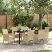 Set da Pranzo per Giardino con cuscino 7 pcs Beige polyrattan