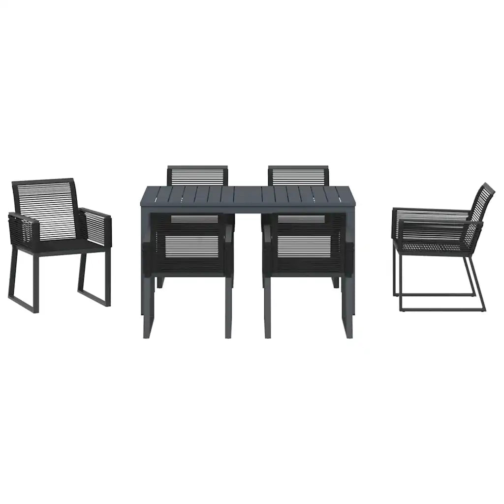 Set da Pranzo per Giardino 7 pcs Nero polyrattan