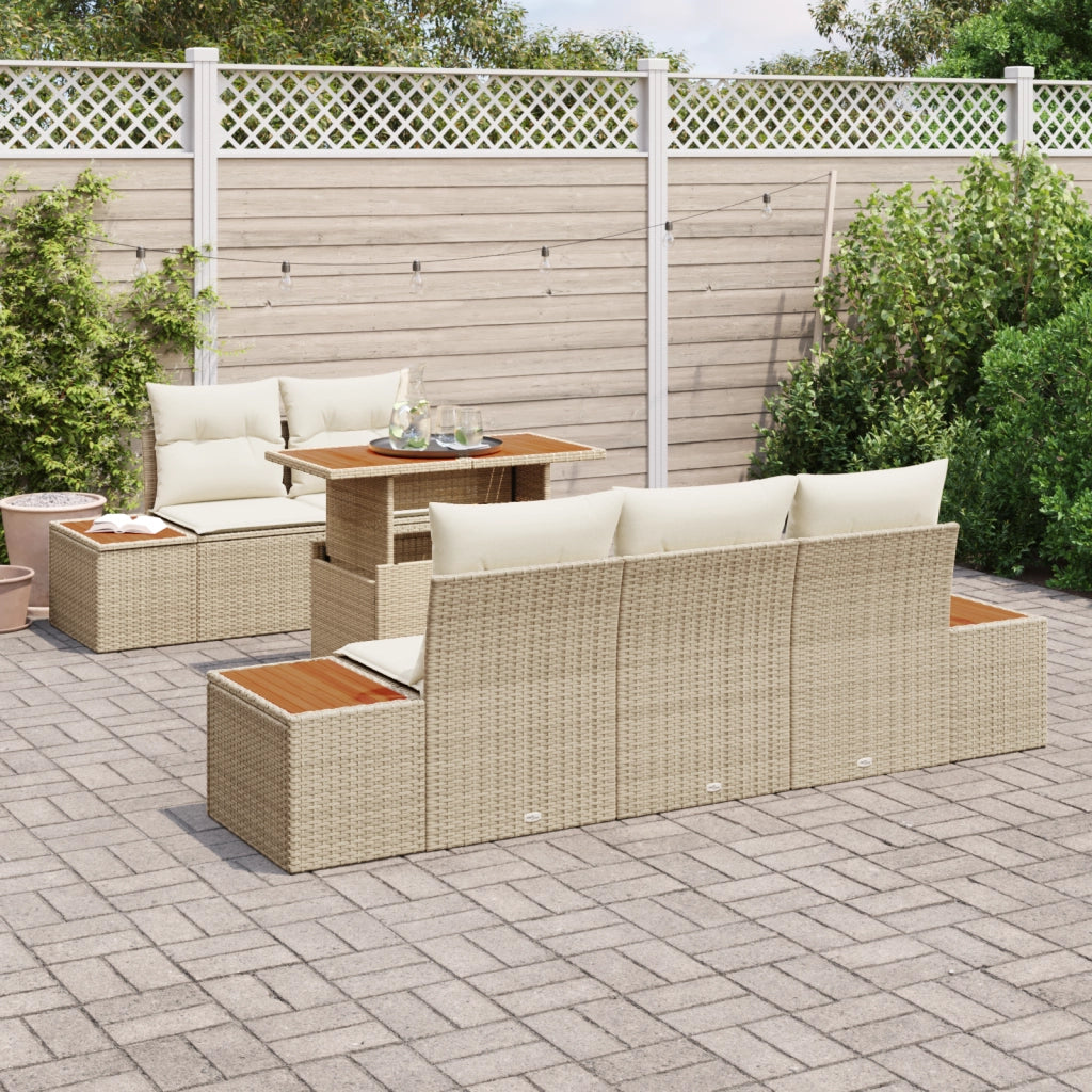 Set Divano da Giardino  da 6 Pezzi con Cuscini Beige in Rattan Sintetico