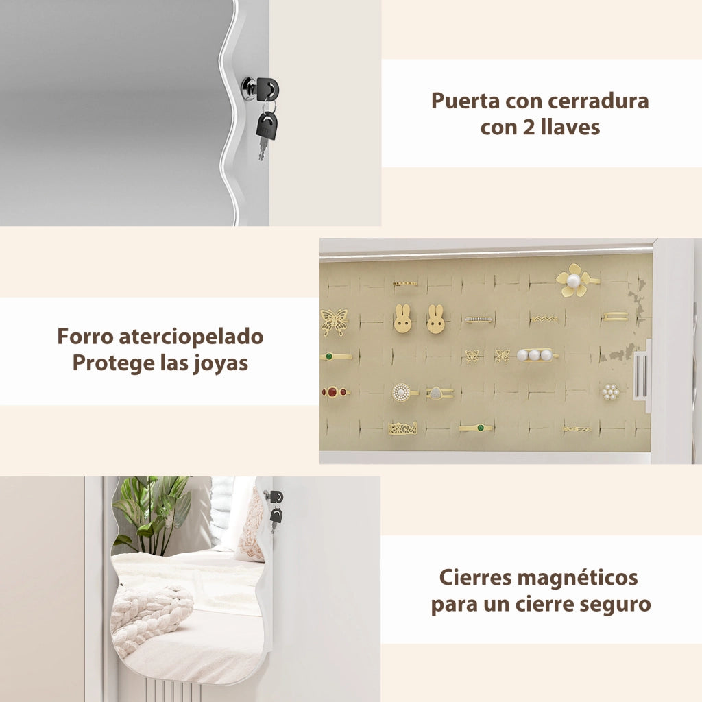 Specchio Portagioie con Luce LED da Parete o Porta ¨C Xylo ¨C Bianco con Serratura