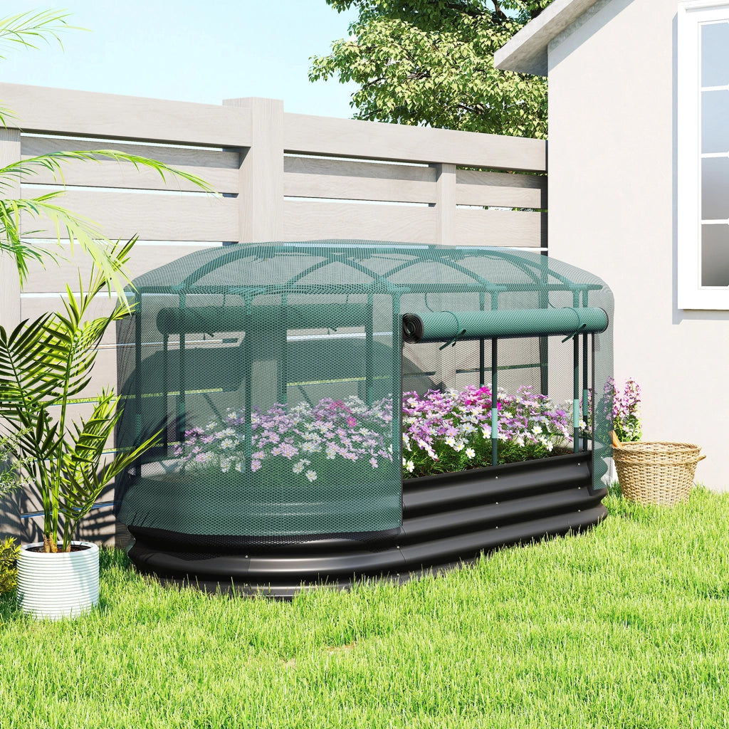 Letto da giardino rialzato con gabbia di protezione ¨C Minimal ¨C 180x90x93 cm grigio e verde