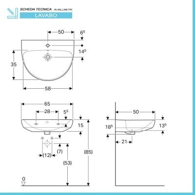 Lavabo sospeso Geberit 65 cm in ceramica bianco  Selnova
