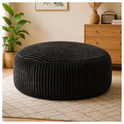 Fauteuil pouf rotondo in velluto a coste con imbottitura in memory foam a rimbalzo elevato, nero 52 × 43,5 × 31,5 cm