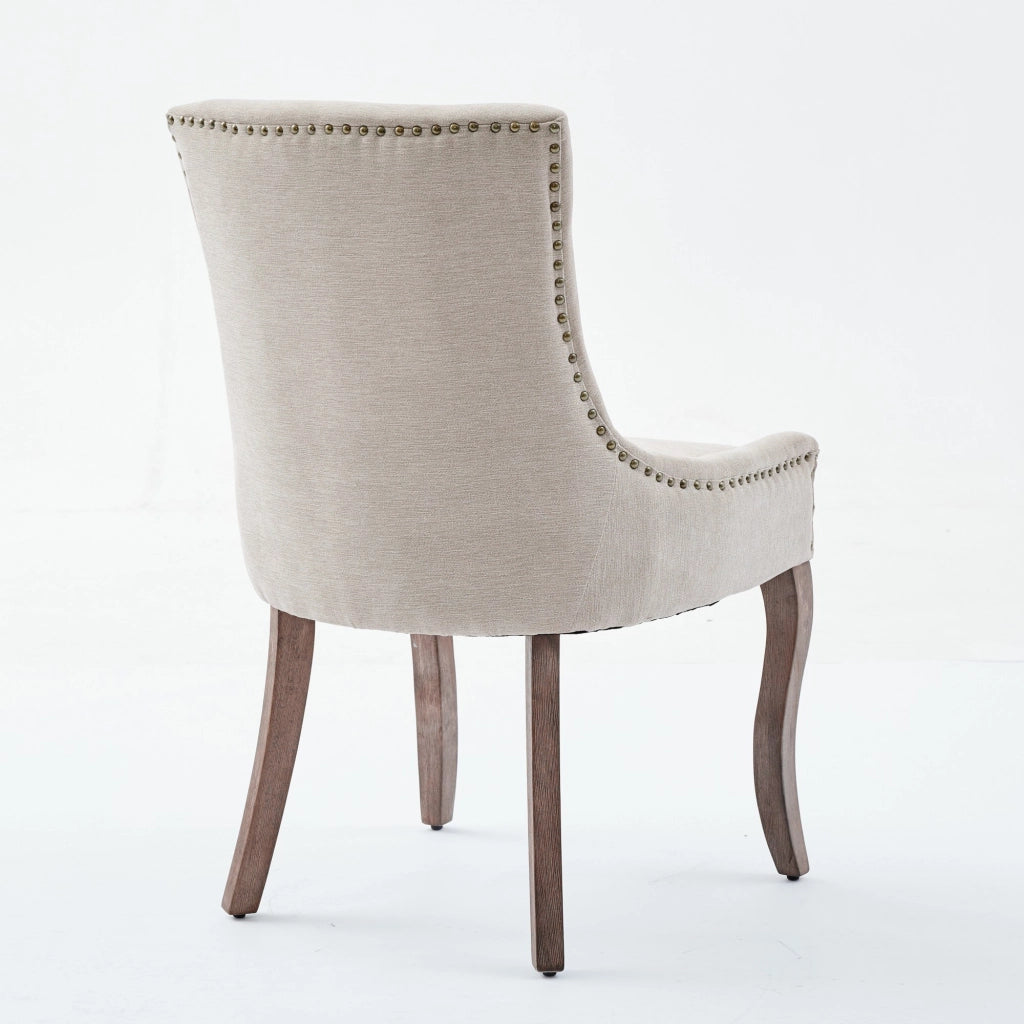 Sedie da Pranzo Imbottite in Tessuto ¨C MINIMAL ¨C Set 2 Pezzi, Gambe in Legno, Beige