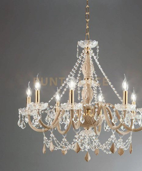 LAMPADARIO OPERA 12 LUCI TRASPARENTE E TORTORA ATTACCO E14 VETRO E CRISTALLO D.100CM