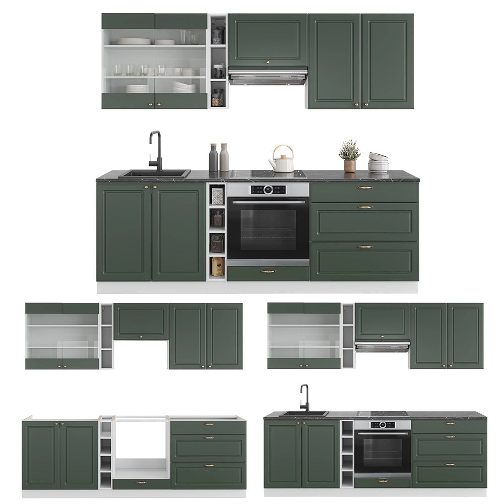 Cucina componibile Fame-Line Verde-oro rustico/Bianco 235 cm senza piano di lavoro Vicco