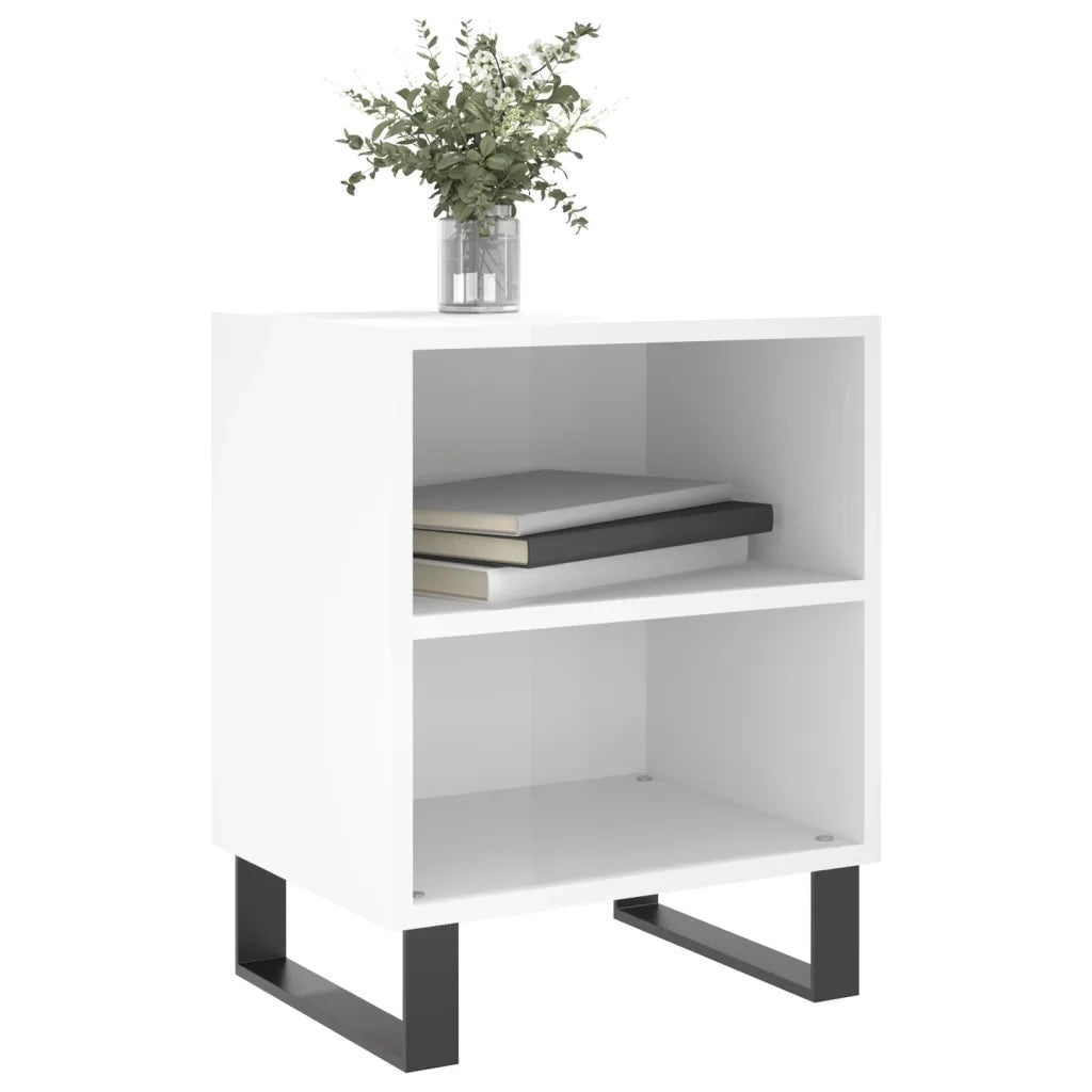 Comodini 2 pz-Set di 2 Tavolino da notte Bianco Lucido 40x30x50 cm in Legno Multistrato 750194