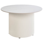 Tavolino da caffè piano in pietra sinterizzata effetto naturale base in metallo design moderno soggiorno beige chiaro ø 70 cm