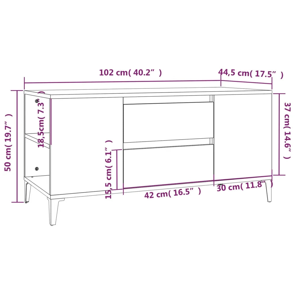 Mobile Porta TV Bianco 102x44,5x50 cm in Legno Multistrato 819604