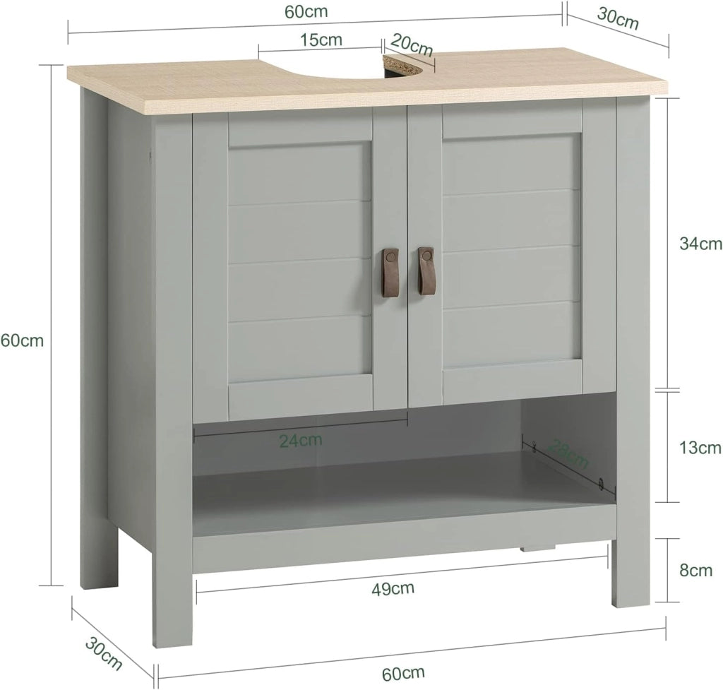 Mobile sottolavabo con anta scorrevole Mobile bagno Mobile lavabo Grigio chiaro 60x30x60cm BZR69-HG