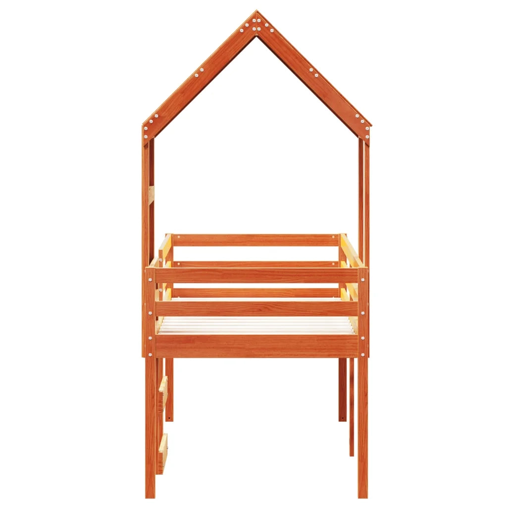 Letto a Soppalco con Tetto Cera 80x200 cm in Legno di Pino