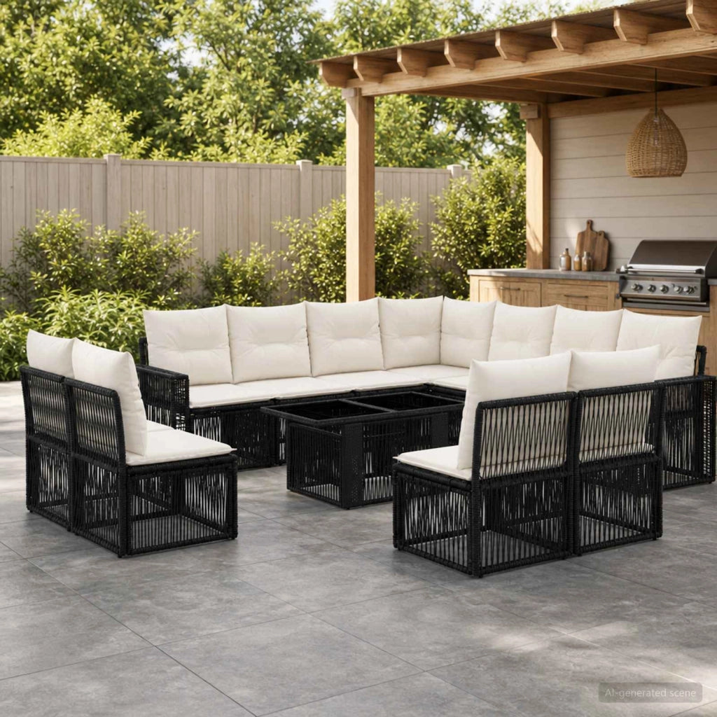 Set Divano da Giardino 12 pz Nero e Bianco Crema polyrattan 3436807