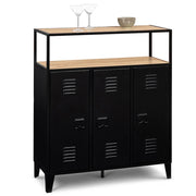 IDMarket - ESTER Buffet da bar a 3 ante in metallo nero con piano in faggio