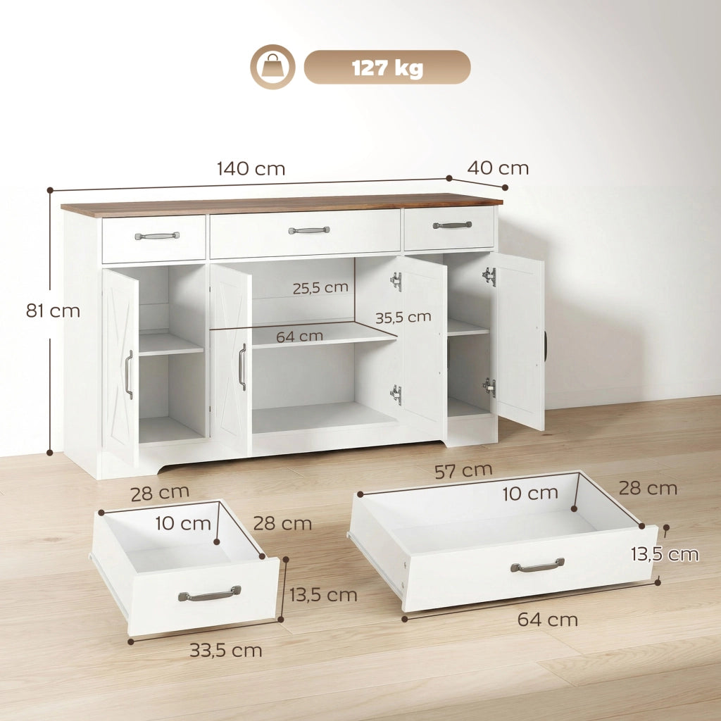 Credenza con 4 ante e 3 cassetti ¨C zephmum ¨C bianco, legno, 60x40x