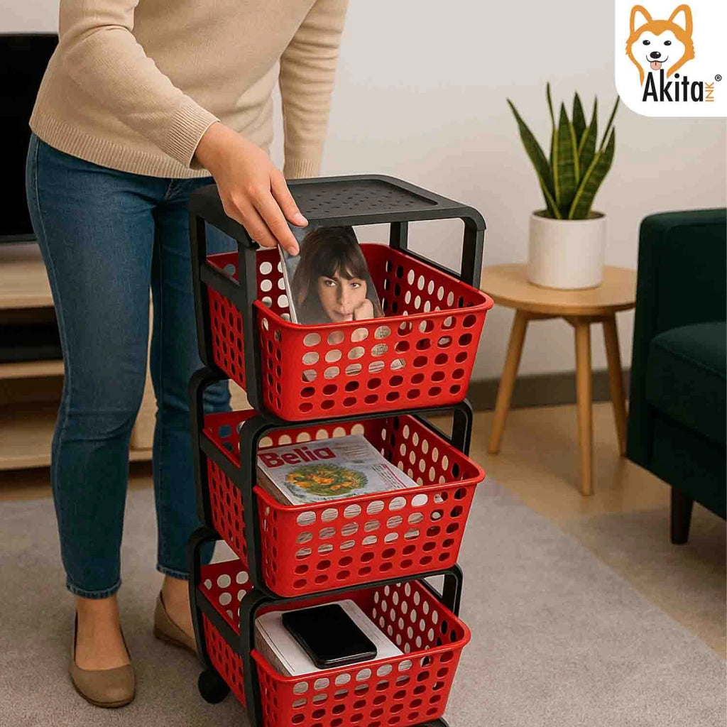 Akitaink Carrello Portatutto 3 Ripiani Rosso