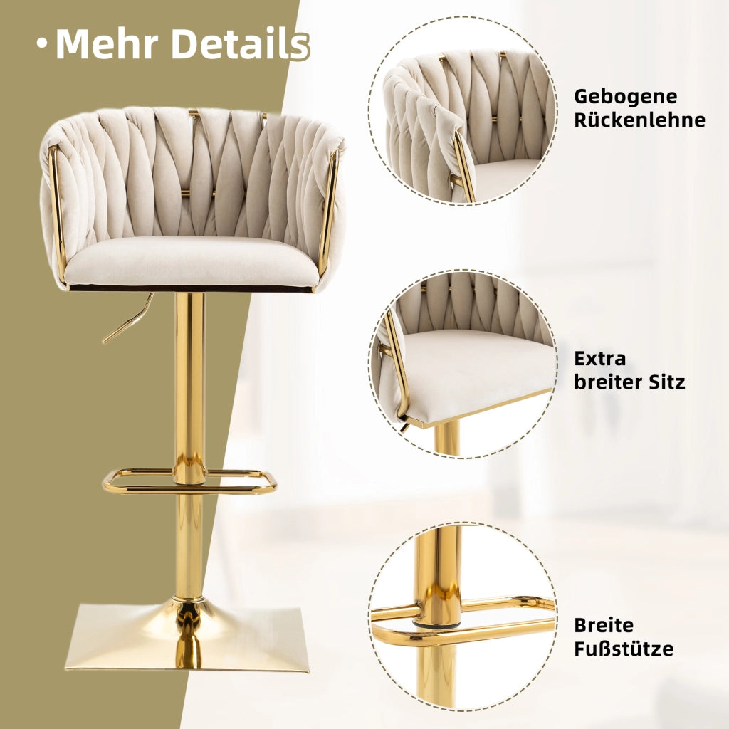 SGABELLO BAR Girevole Regolabile 53x51x87-105 cm Velluto Avorio