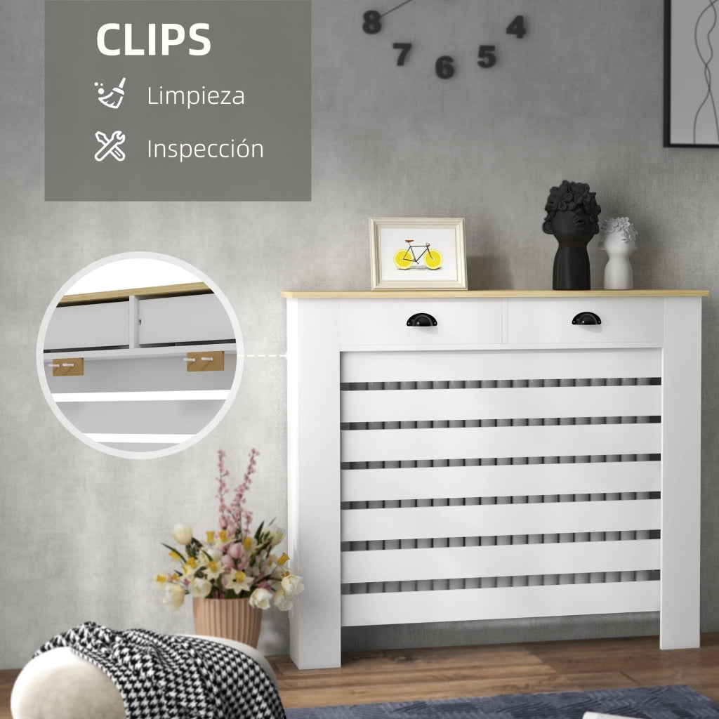 Copri Radiatore MDF con 2 Cassetti ¨C Xylo ¨C Bianco 111x19x95,5 cm