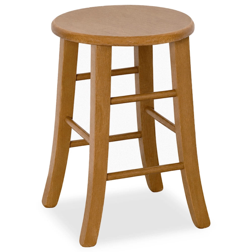 Sgabello h 47 cm in legno noce chiaro con seduta rotonda e gambe curve