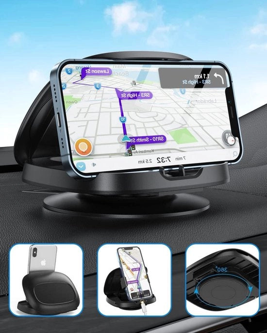 Sostegno mobile da 360° girevole per auto con piede adesivo - Adatto a iPhone 15/14/13/12 Pro Max/12/XS/XR/8, smartphone Samsung Galaxy