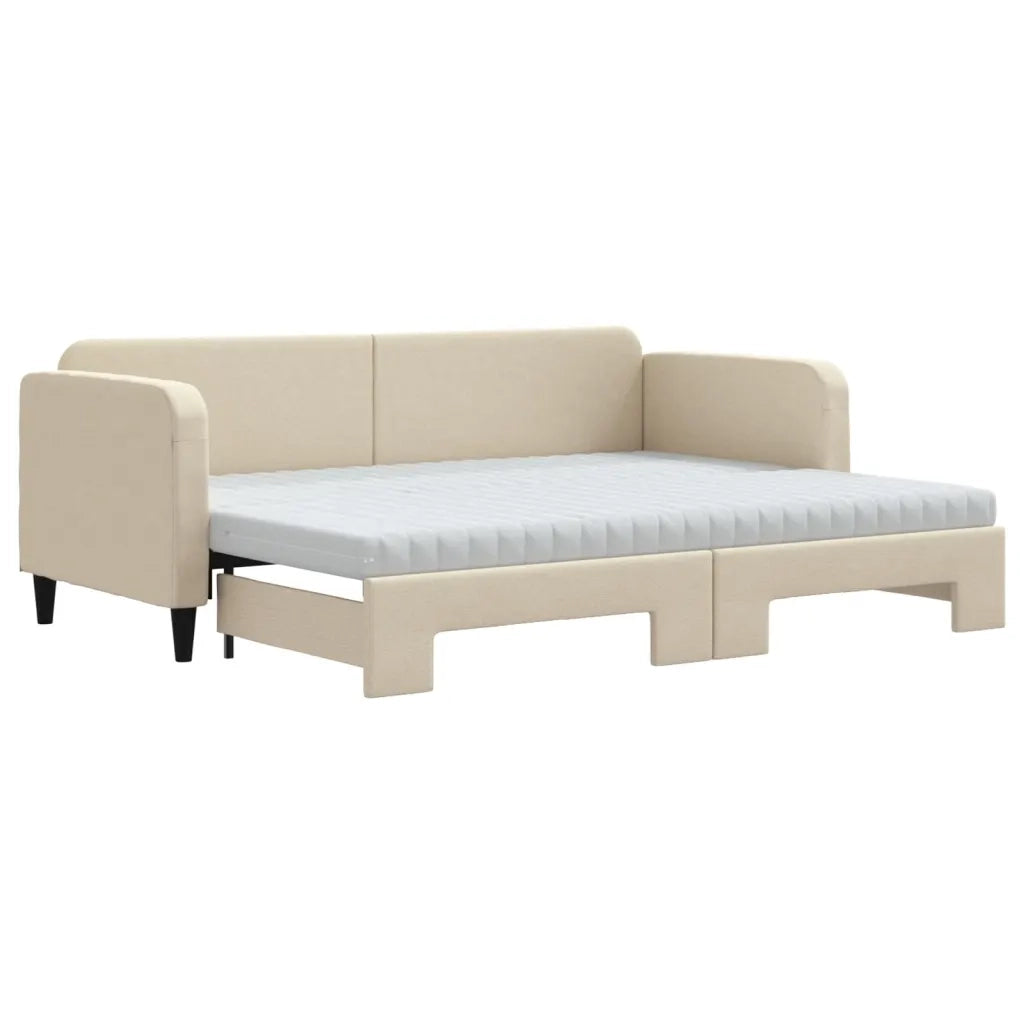 Divano Letto Estraibile con Materassi Crema 80x200 cm Tessuto