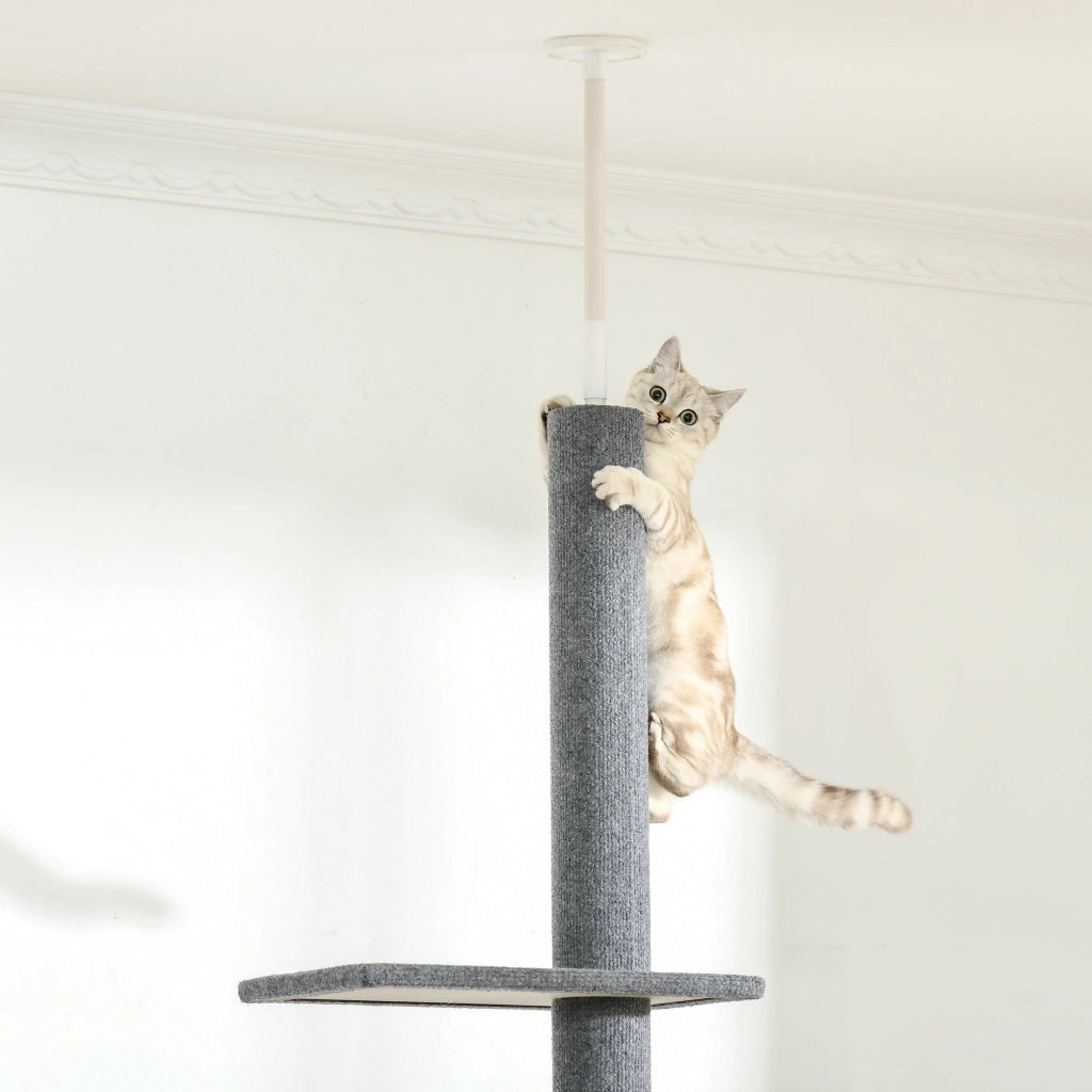 Albero Tiragraffi per Gatti a Soffitto 4 Livelli 43x27x228-260cm Altezza Regolabile Grigio
