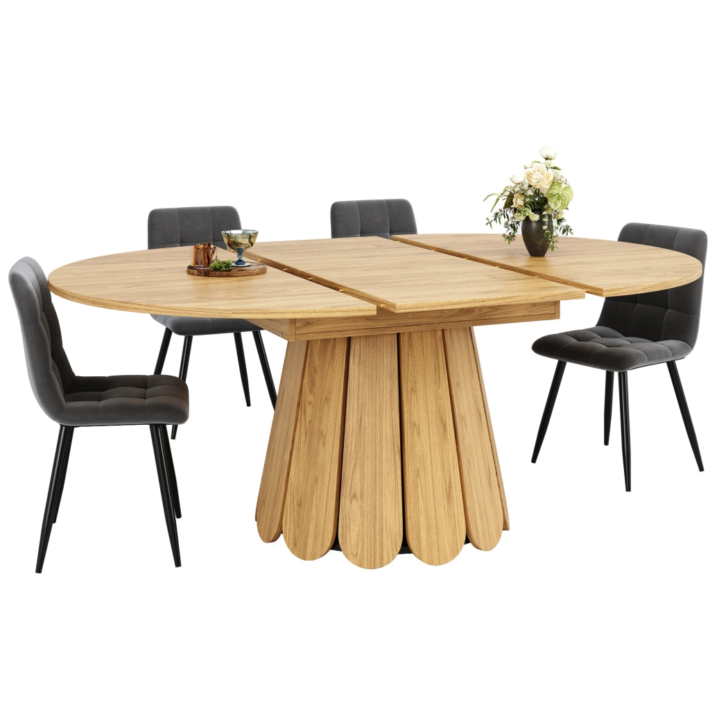 Tavolo da pranzo allungabile rotondo 118-158 cm; MDF; colore naturale