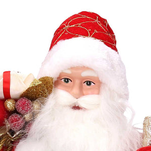 Babbo natale in tessuto rosso e oro con regali cm xh45