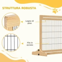 Cancellino per Cani da Interno Estensibile in Legno di Pino e Acciaio, 104-183x36x69 cm, Color Legno