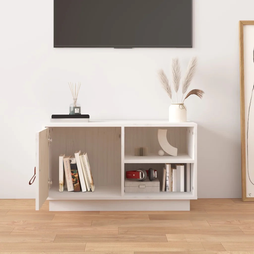 Mobile Porta TV Bianco 70x34x40 cm in Legno Massello di Pino 818236