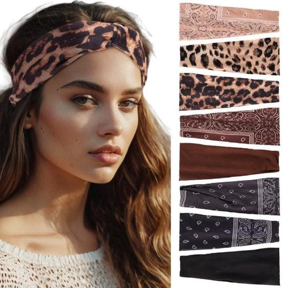 8 pezzi di fascia elastica per donne - cinture per capelli estive con stile boho e motivo leopardo - ideali per yoga, esercizi e corsa
